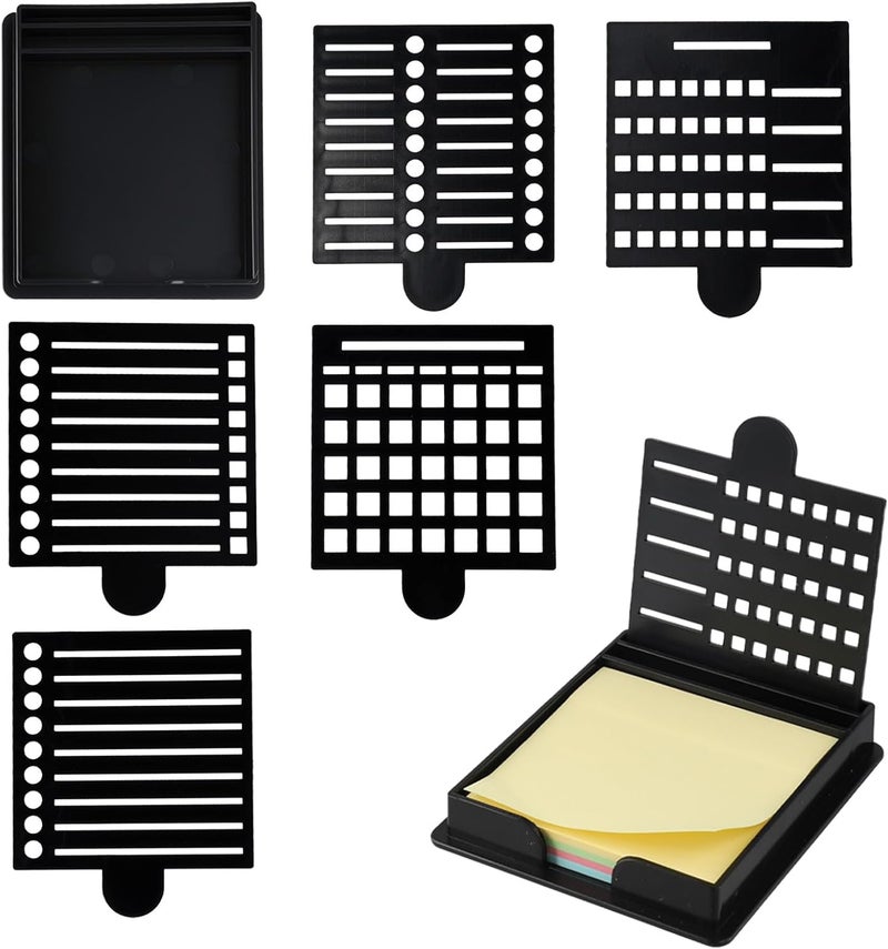 Framad Sticky Note Stencil and Holder with Five Different Stencil, Black Reusable 3x3 Inch Post It Note Organizer for Desk - Image 1